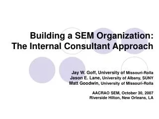 Building a SEM Organization: The Internal Consultant Approach