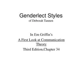 Genderlect Styles of Deborah Tannen