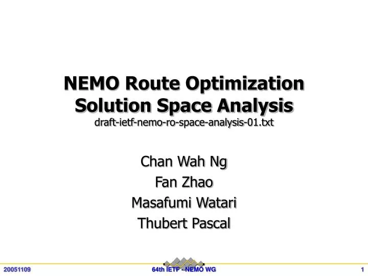 nemo route optimization solution space analysis draft ietf nemo ro space analysis 01 txt