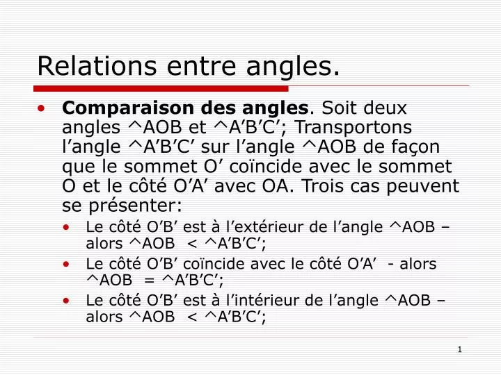 relations entre angles