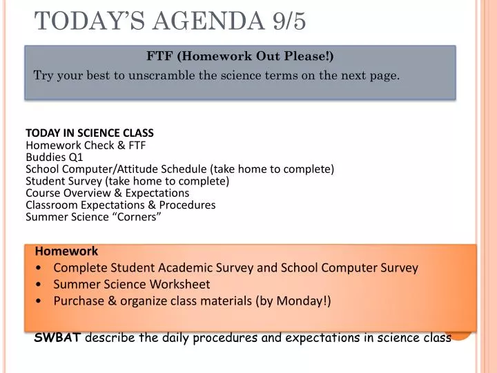 today s agenda 9 5