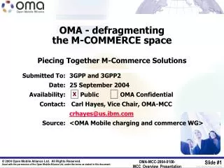 OMA - defragmenting the M-COMMERCE space Piecing Together M-Commerce Solutions