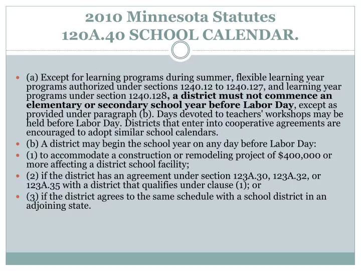 2010 minnesota statutes 120a 40 school calendar