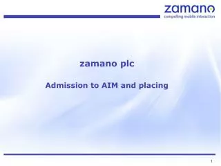 zamano plc Admission to AIM and placing