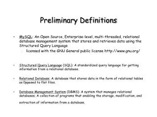 Preliminary Definitions