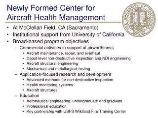 Newly Formed Center for Aircraft Health Management