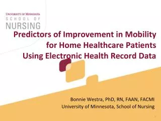 Bonnie Westra, PhD, RN, FAAN, FACMI University of Minnesota, School of Nursing