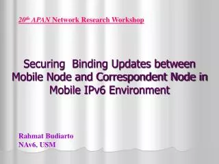 Securing Binding Updates between Mobile Node and Correspondent Node in Mobile IPv6 Environment