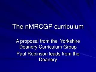 The nMRCGP curriculum