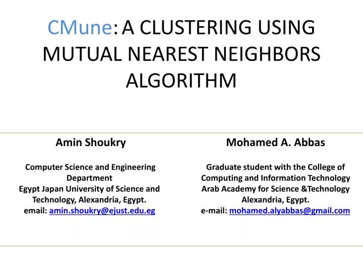 cmune a clustering using mutual nearest neighbors algorithm