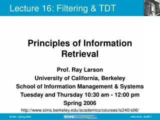 Lecture 16: Filtering &amp; TDT