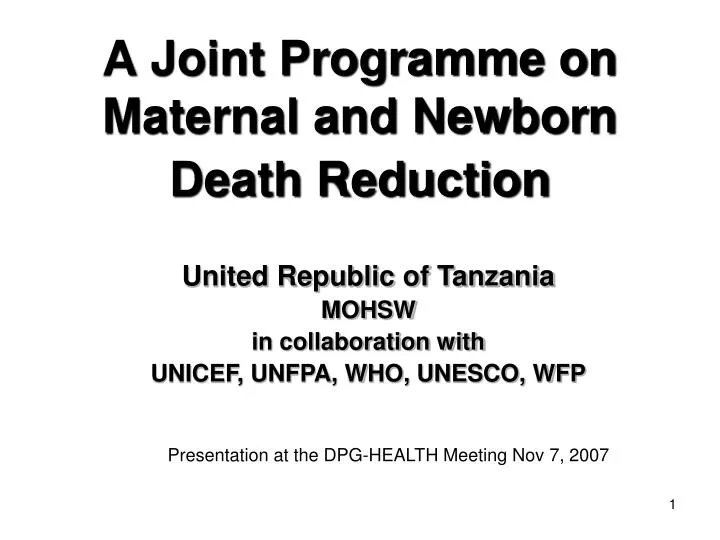 a joint programme on maternal and newborn death reduction