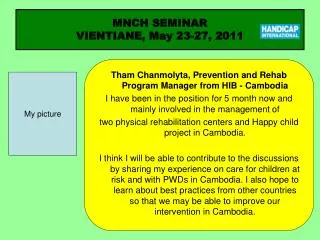 MNCH SEMINAR VIENTIANE, May 23-27, 2011