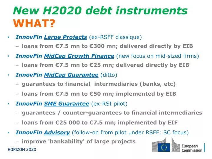 new h2020 debt instruments what