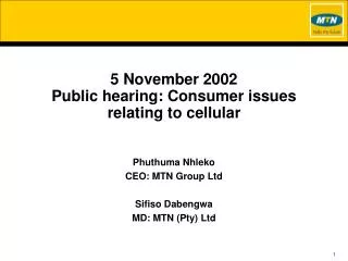 5 November 2002 Public hearing: Consumer issues relating to cellular