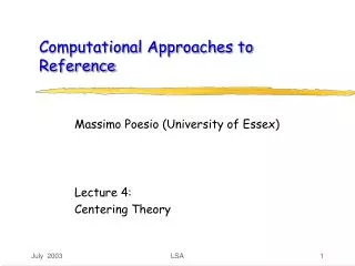Computational Approaches to Reference