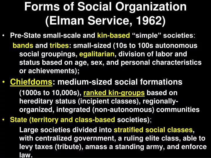 forms of social organization elman service 1962