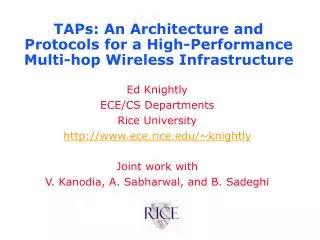 TAPs: An Architecture and Protocols for a High-Performance Multi-hop Wireless Infrastructure