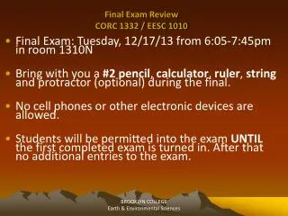 Final Exam Review CORC 1332 / EESC 1010