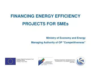 FINANCING ENERGY EFFICIENCY PROJECTS FOR SMEs Ministry of Economy and Energy