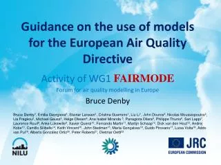Guidance on the use of models for the European Air Quality Directive