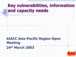 Key vulnerabilities, information and capacity needs
