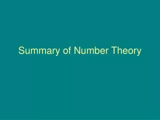 Summary of Number Theory