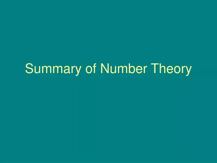 summary of number theory