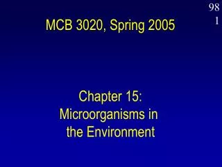 MCB 3020, Spring 2005 Chapter 15: Microorganisms in the Environment
