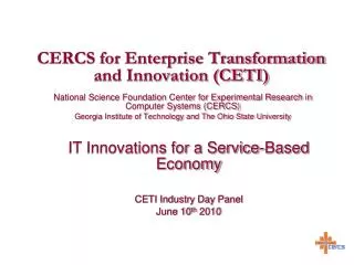 CERCS for Enterprise Transformation and Innovation (CETI)
