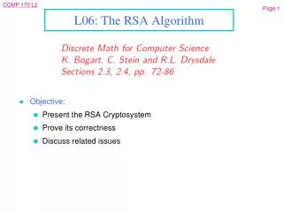 L06: The RSA Algorithm