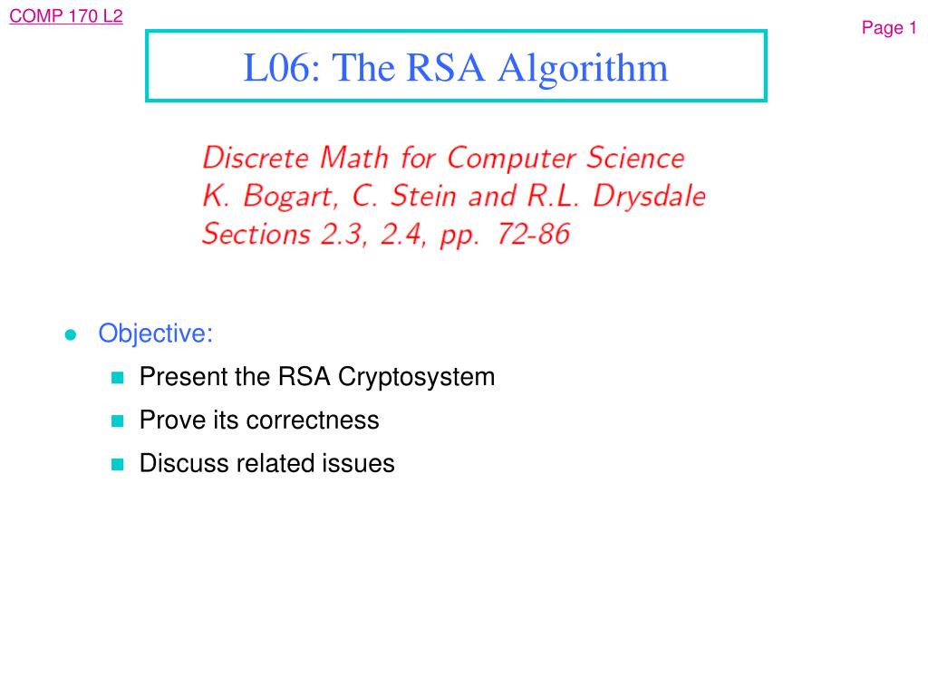 PPT - L06: The RSA Algorithm PowerPoint Presentation, free download ...