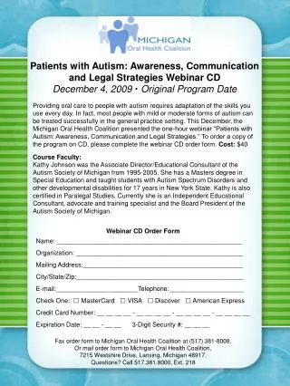 Patients with Autism: Awareness, Communication and Legal Strategies Webinar CD