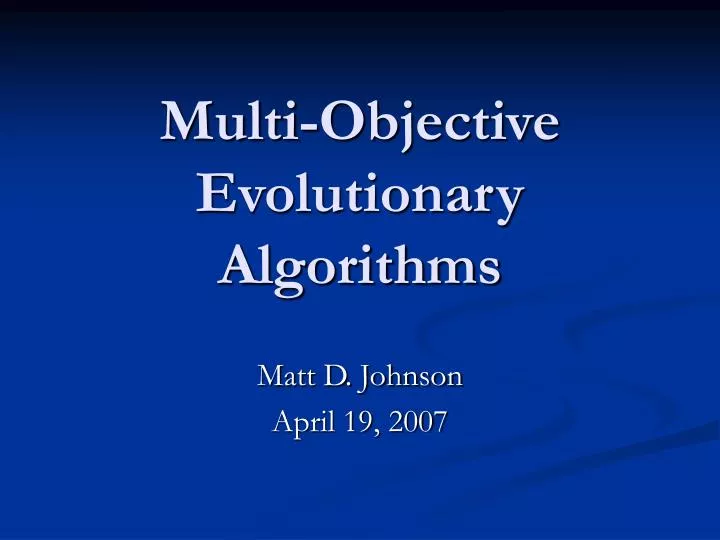 multi objective evolutionary algorithms
