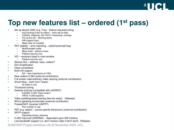 top new features list ordered 1 st pass