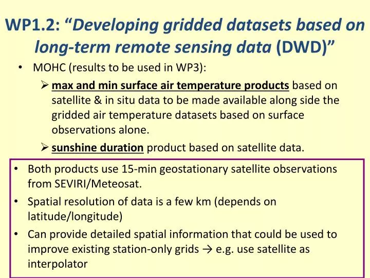 wp1 2 developing gridded datasets based on long term remote sensing data dwd