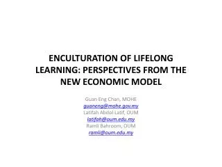 ENCULTURATION OF LIFELONG LEARNING: PERSPECTIVES FROM THE NEW ECONOMIC MODEL