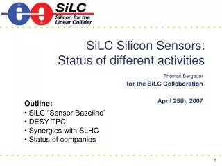 SiLC Silicon Sensors: Status of different activities
