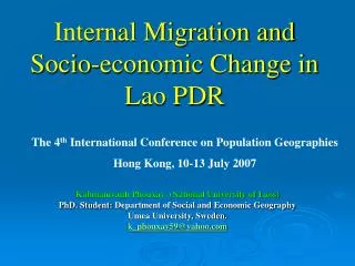 Internal Migration and Socio-economic Change in Lao PDR