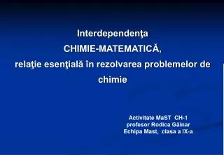 interdependen a chimie matematic rela ie esen ial n rezolvarea problemelor de chimie