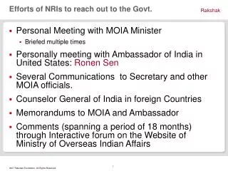 Efforts of NRIs to reach out to the Govt.