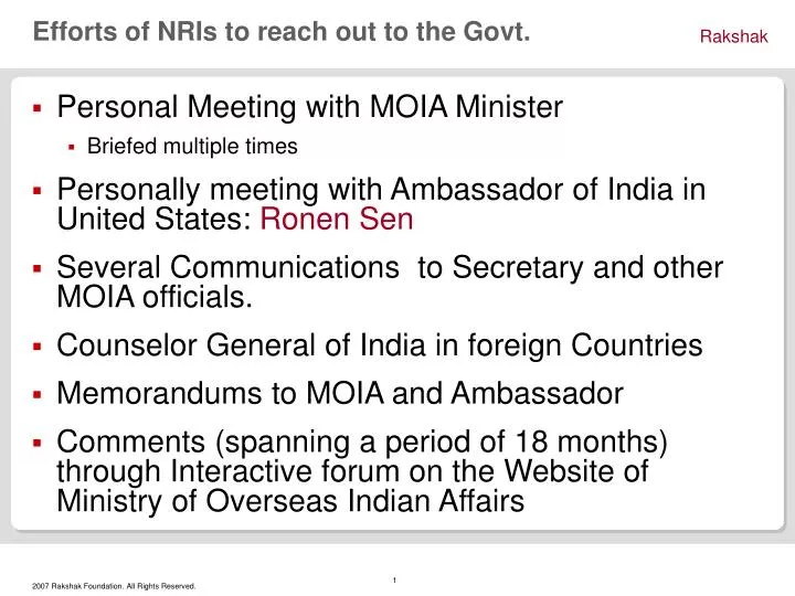 efforts of nris to reach out to the govt