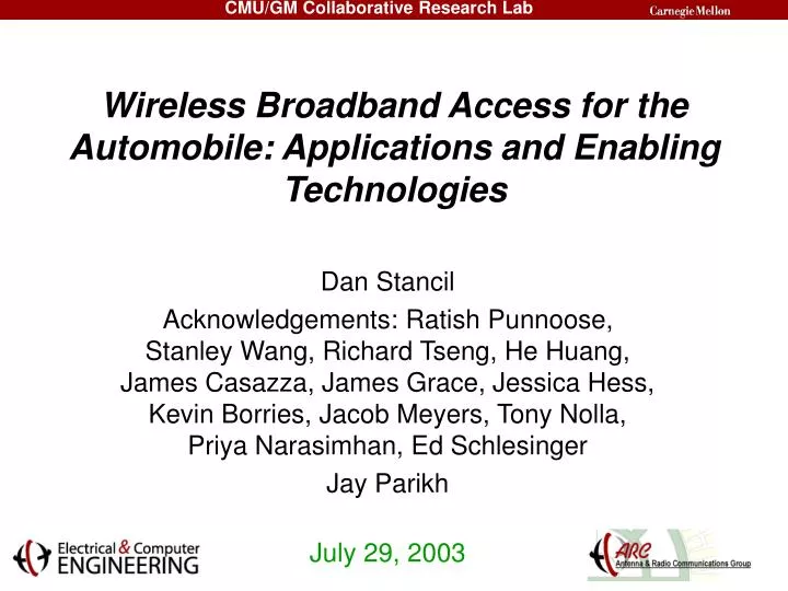 wireless broadband access for the automobile applications and enabling technologies