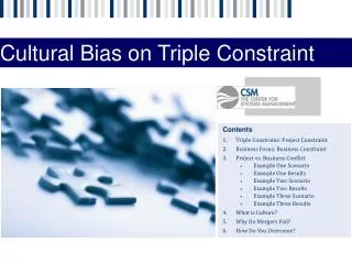 Contents Triple Constrains: Project Constraint Business Focus: Business Constraint