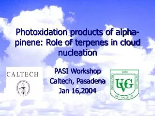 Photoxidation products of alpha-pinene: Role of terpenes in cloud nucleation