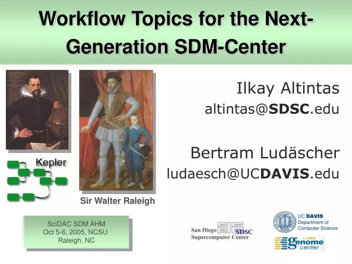 workflow topics for the next generation sdm center