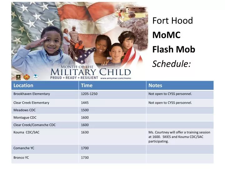 fort hood momc flash mob schedule