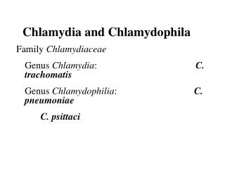 Family Chlamydiaceae 	Genus Chlamydia : 			 	 C. trachomatis