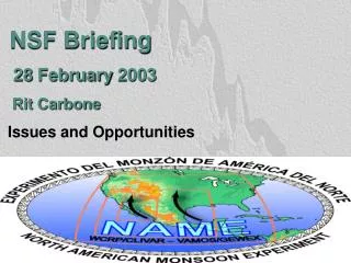 NSF Briefing 28 February 2003 Rit Carbone Issues and Opportunities