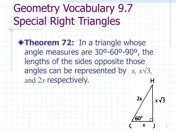 geometry vocabulary 9 7 special right triangles